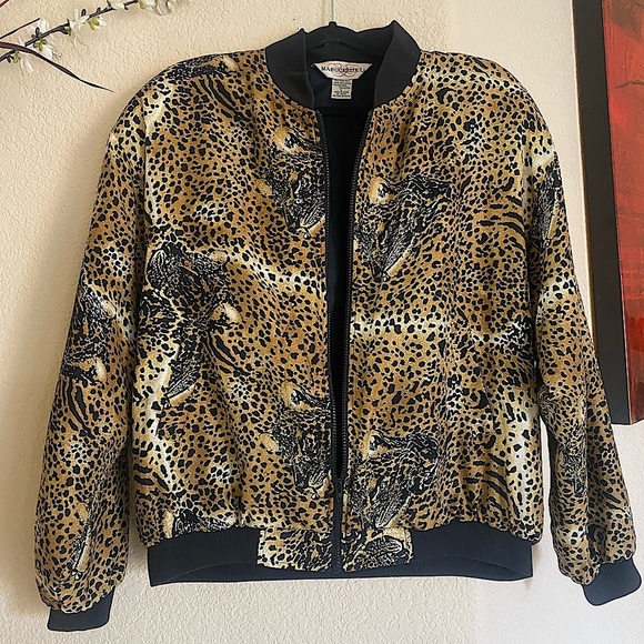 Vintage Marguerite Li 100% Silk Leopard Print Women's Bomber Jacket Size Large - Picture 7 of 12
